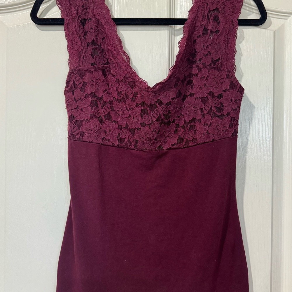 Burgundy Lace Trim Tank Top
